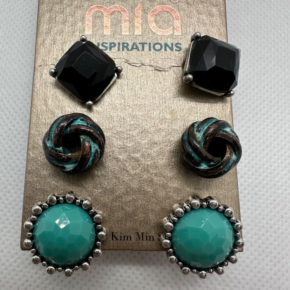 Mia Inspirations Lot of 3 - Turquoise Colored Black Western Stud Earrings New